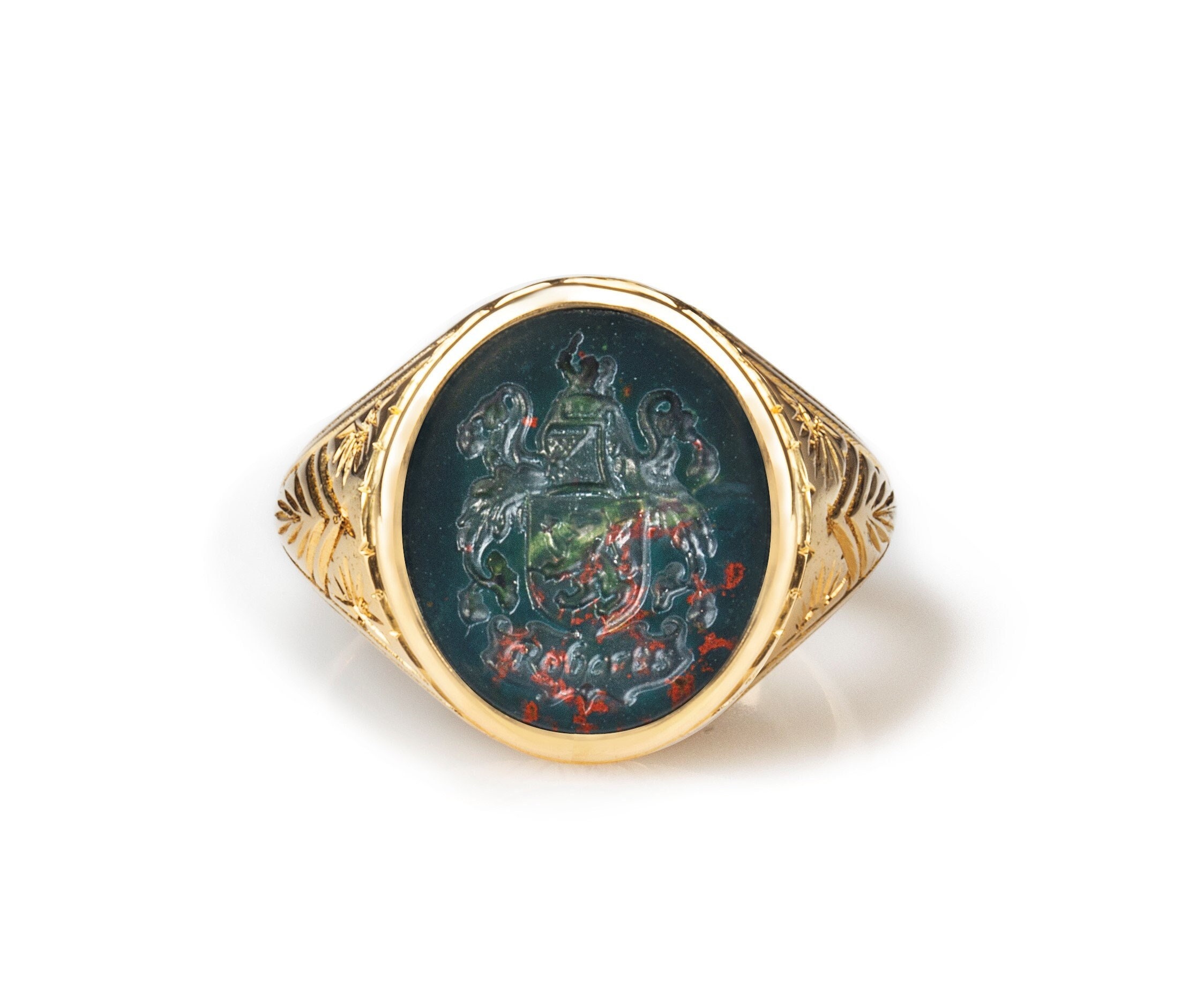 Bloodstone Vintage Mens Ring 14K Gold, Heliotrope - Ruby Lane