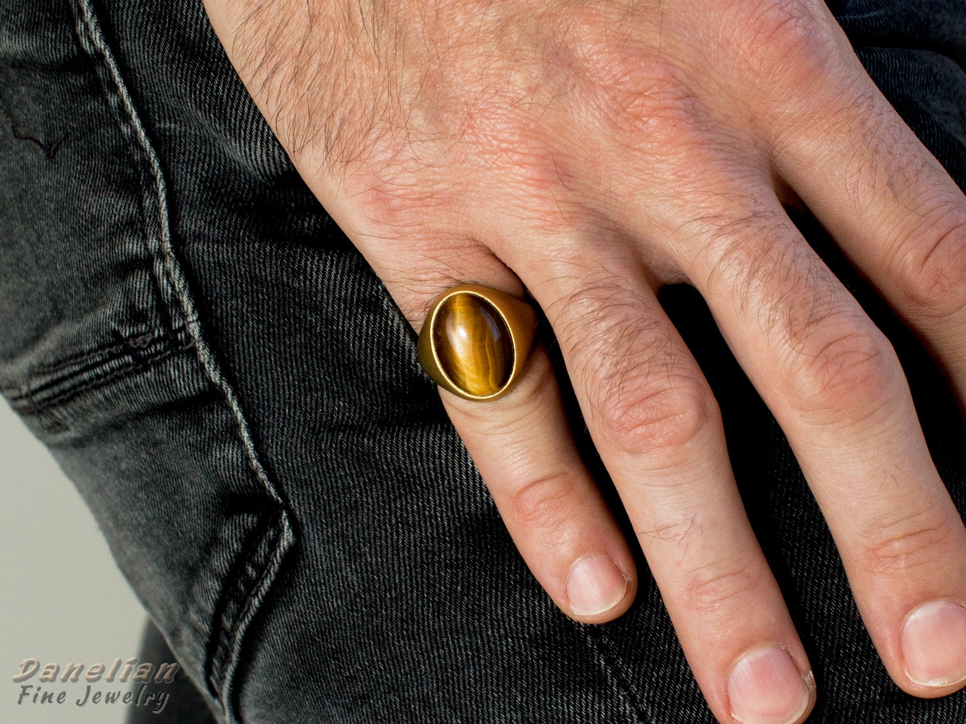 Tiger Eye Ring Gold Pinky Ring Men Signet Ring Gemstone Ring