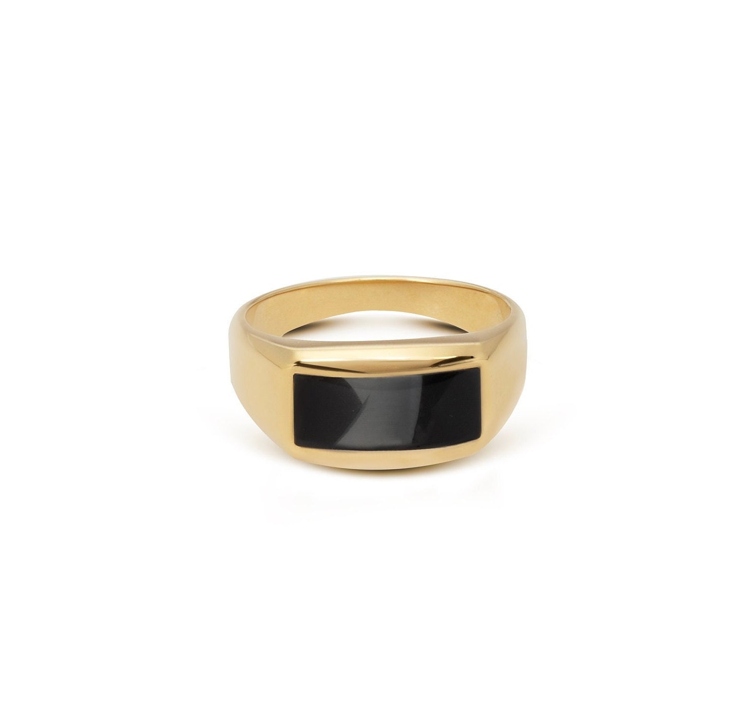 14K Gold Black Enamel Rectangular Signet Ring