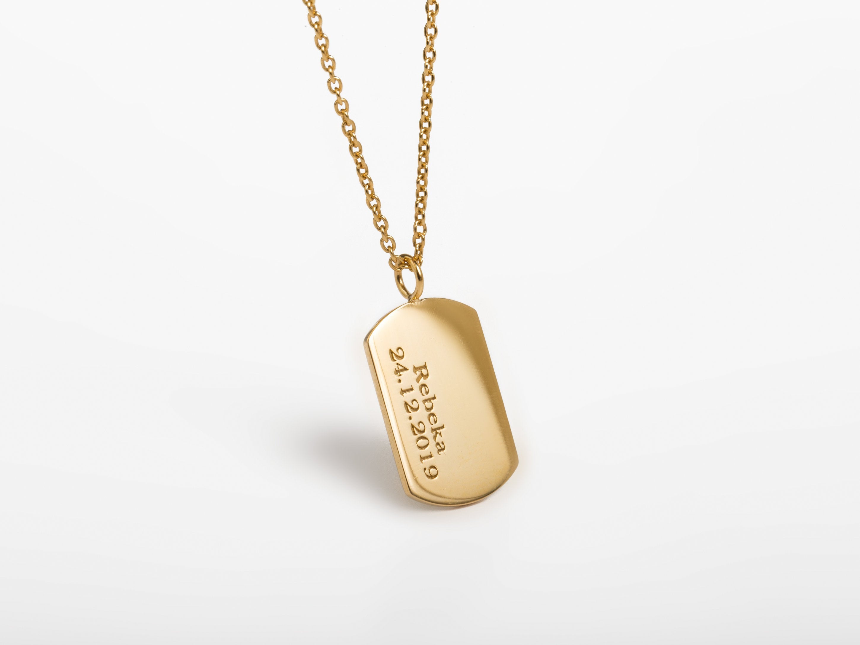 Real Gold Dog Tag Necklace 14k Gold Dog Tag ENGRAVING Etsy