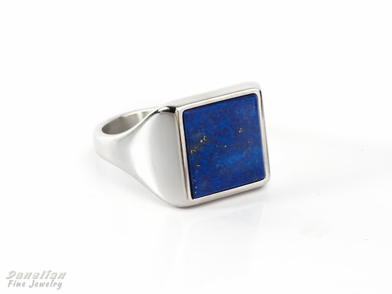 Pinky Ring Anniversary Rings for Men Certified Natural Lapis Lazuli Ring Wedding Men/'s Ring Mens Signet Ring