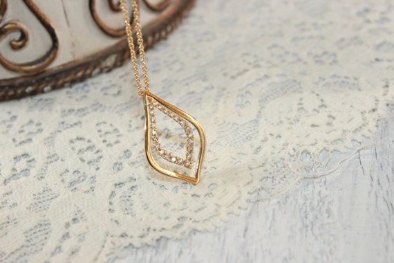 18k Gold Diamond Leaf Necklace: Real Diamond Lily Pendant