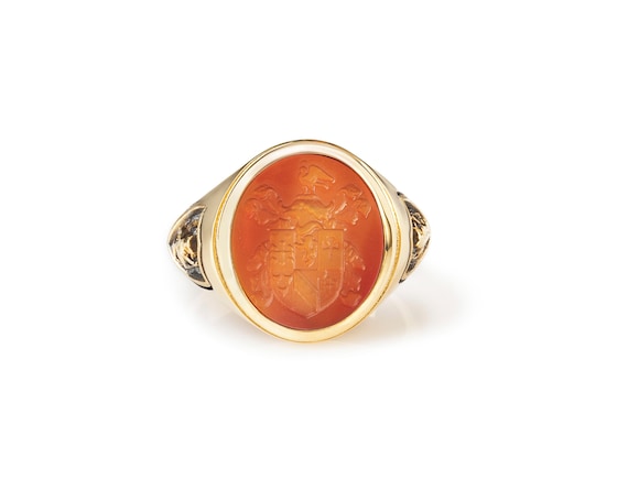 Carnelian Chevalier Signet Carnelian Family Crest Ring Solid