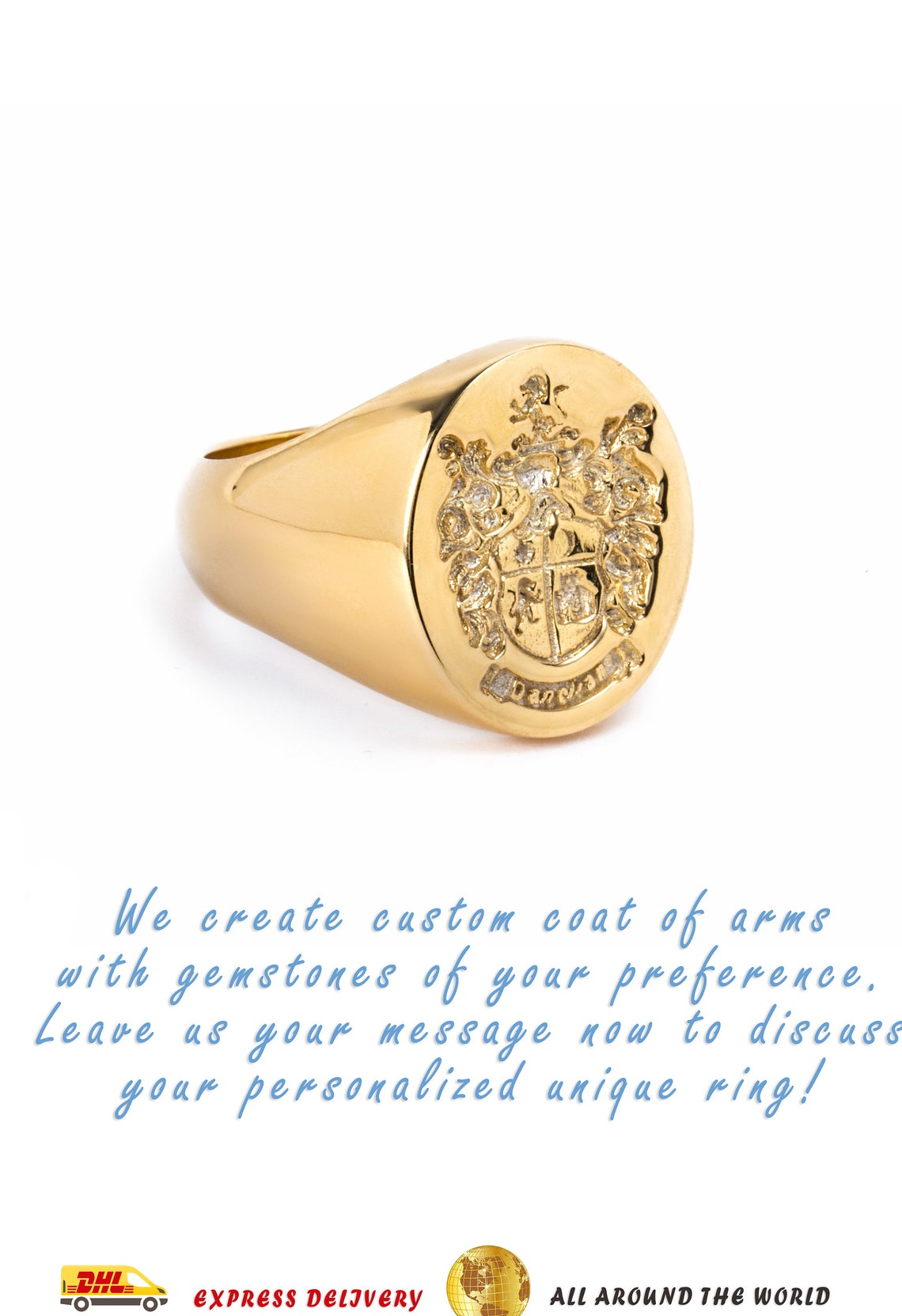 Family Crest Ring Gold Men Ring Coat of Arms Ring Wax Seal Etsy