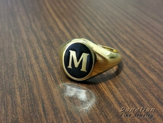 Initial Ring Gold, Letter Ring Men, Monogram Ring, Personalized Ring Men, Black & Gold Ring, Letter F Ring, Custom Letter Ring, Husband Gift