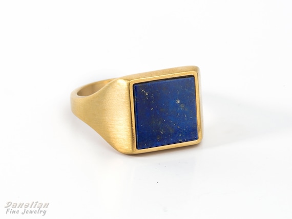 Pinky Ring Anniversary Rings for Men Certified Natural Lapis Lazuli Ring Wedding Men/'s Ring Mens Signet Ring