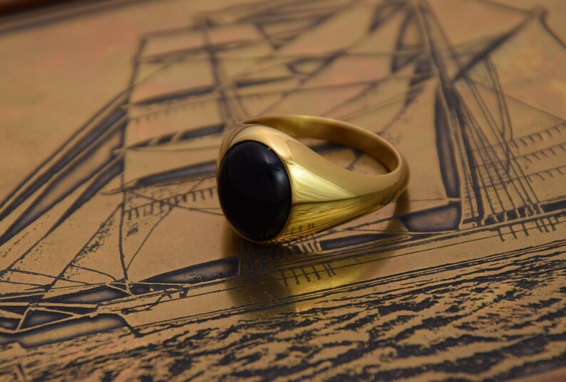 Onyx Ring Men Gold Rings Black Stone Ring Gold Pinky Etsy