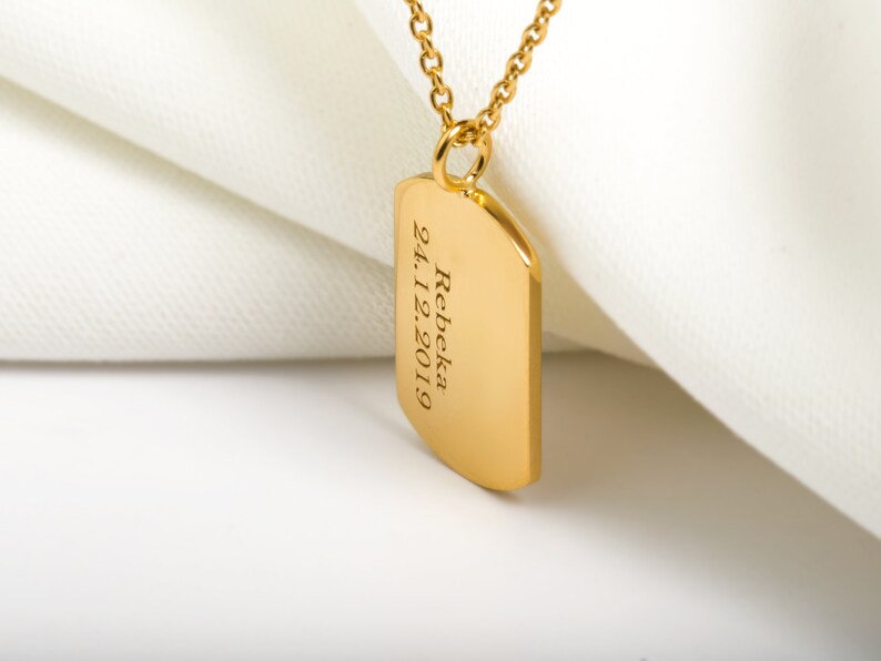Real Gold Dog Tag Necklace 14k Gold Dog Tag ENGRAVING Etsy