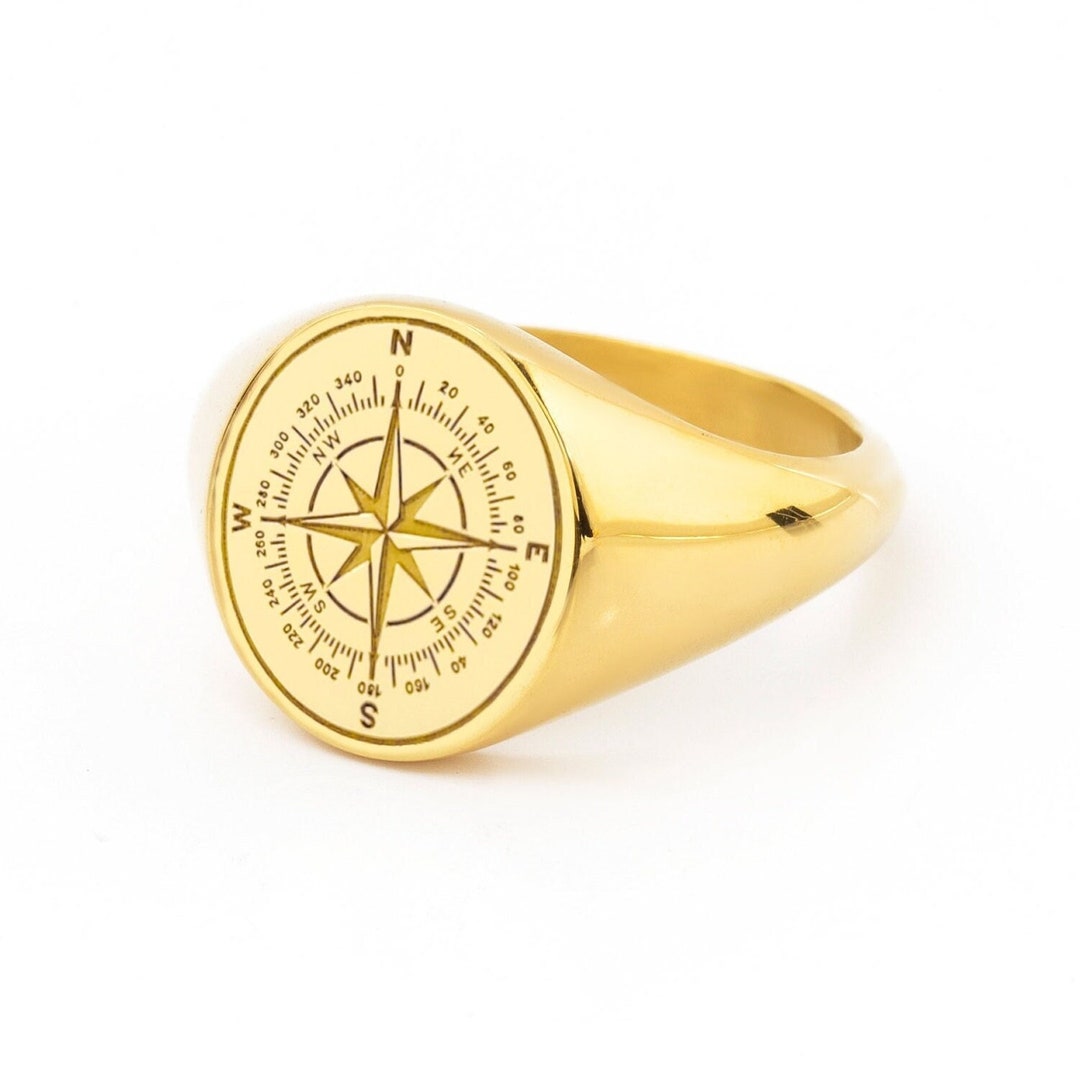 14K Solid Gold Compass Ring Personalized Compass Jewelry Etsy