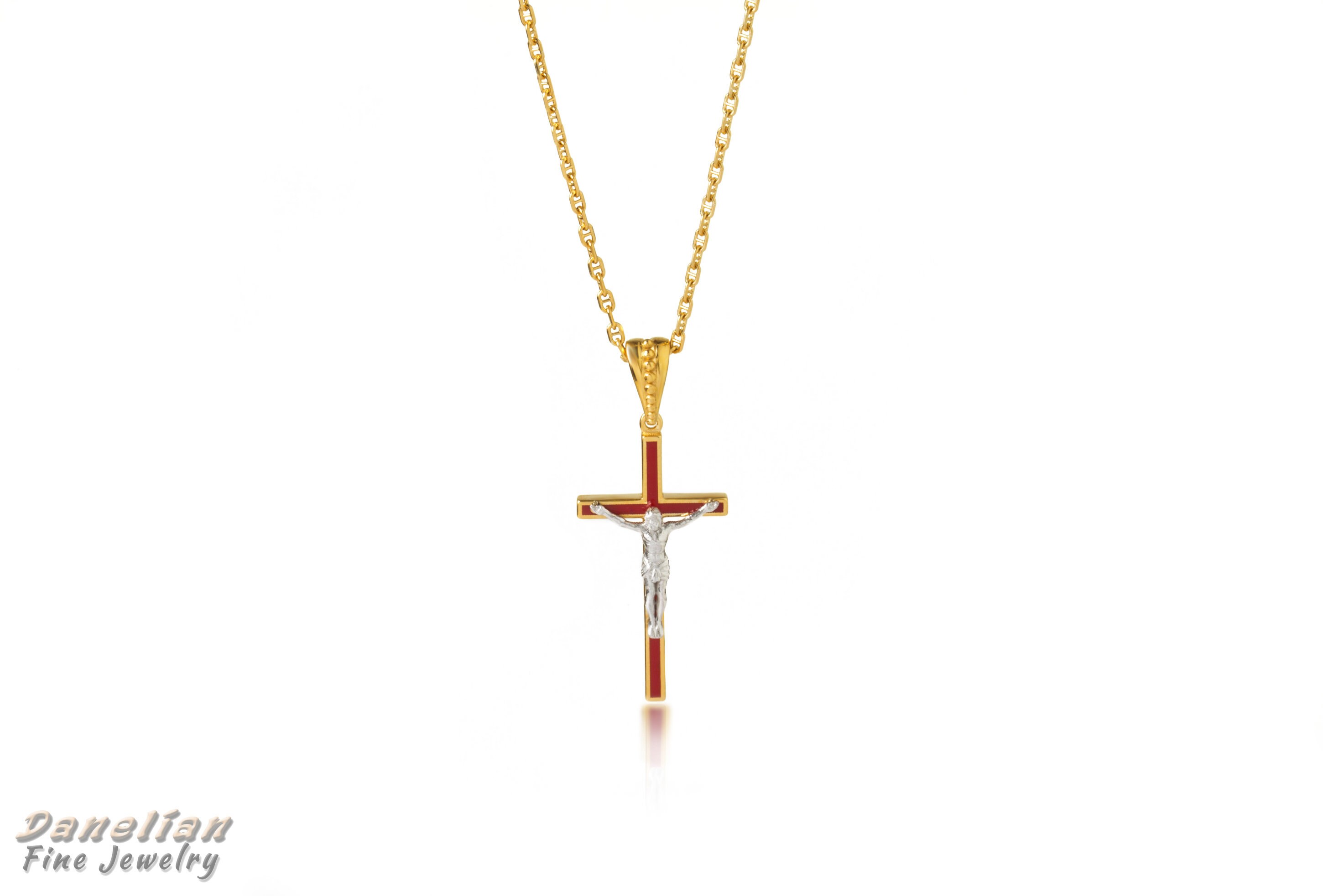 Red & Gold Yellow Men's Cross Designer Cross Necklace Etsy