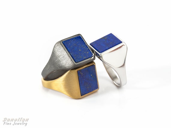 Pinky Ring Anniversary Rings for Men Certified Natural Lapis Lazuli Ring Wedding Men/'s Ring Mens Signet Ring