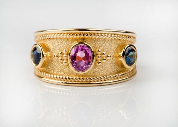Sapphire Gold Ring Tourmaline Ring Multi Gemstone Solid | Etsy