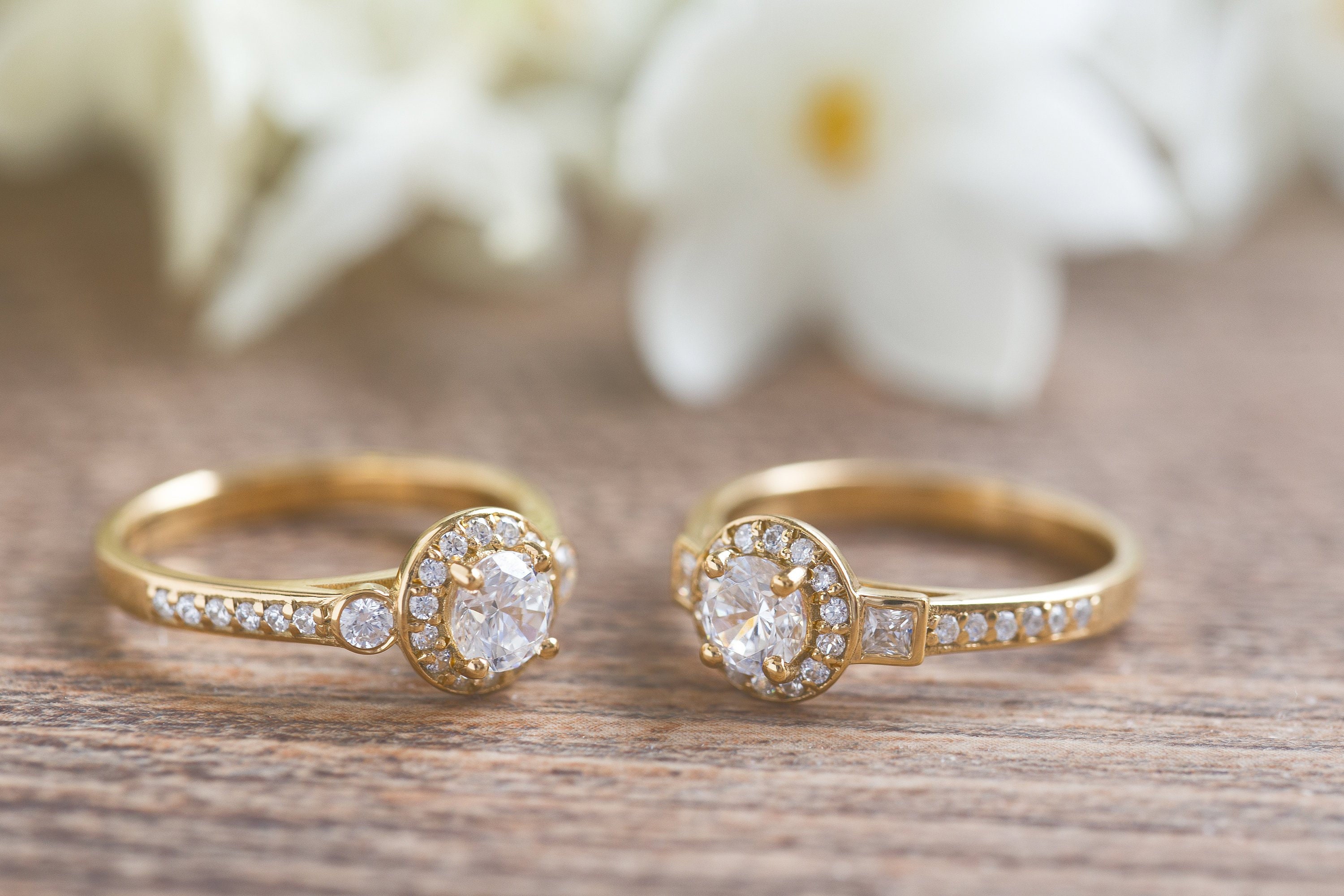 Art Deco Diamond Ring White Gold 9k Solid Gold Halo Ring | Etsy