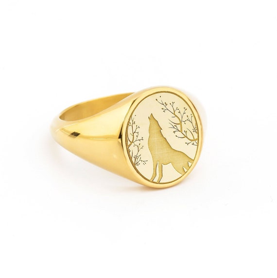 14K Solid Gold Howling Wolf Siegelring Gold Tier Ring