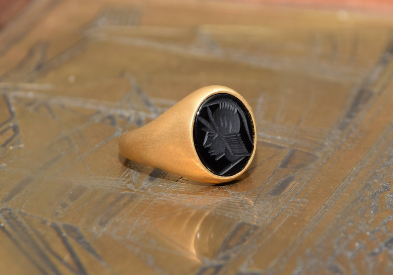 Vintage Ring Man Pinky Ring Black Pinky Ring Red Etsy