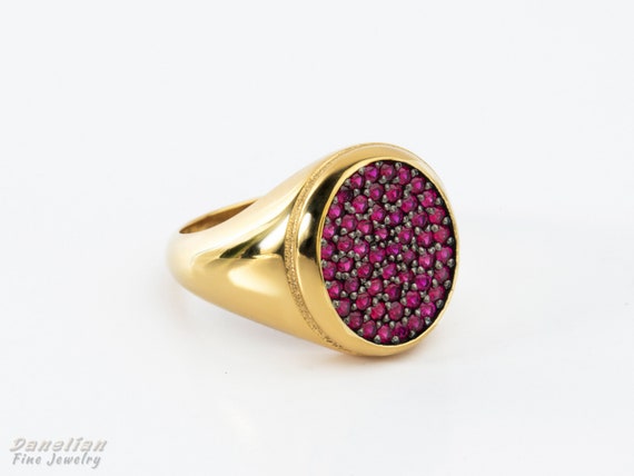 Buy Red Ruby Statement Ring for Men, 18K Gold Signet Ring, Translucent Ruby,  Matte Solid Gold Impressive Ring, Thick Gold Ring, Large Signet Online in  India - Etsy