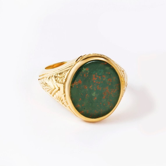 Vintage Heavy 9ct Yellow Gold Bloodstone Ring 8.78 Grams