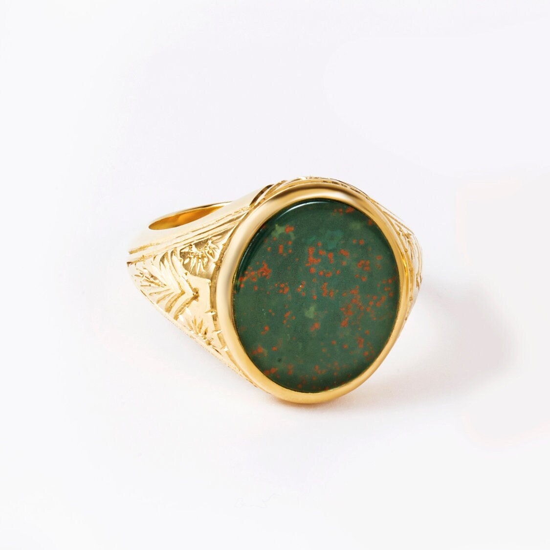 Signet Ring Men Gold, Bloodstone Ring Men, Solid Gold Signet, Bague Homme, Husband Gift, Vintage Signet Ring, 10k - 18k, Statement Ring men