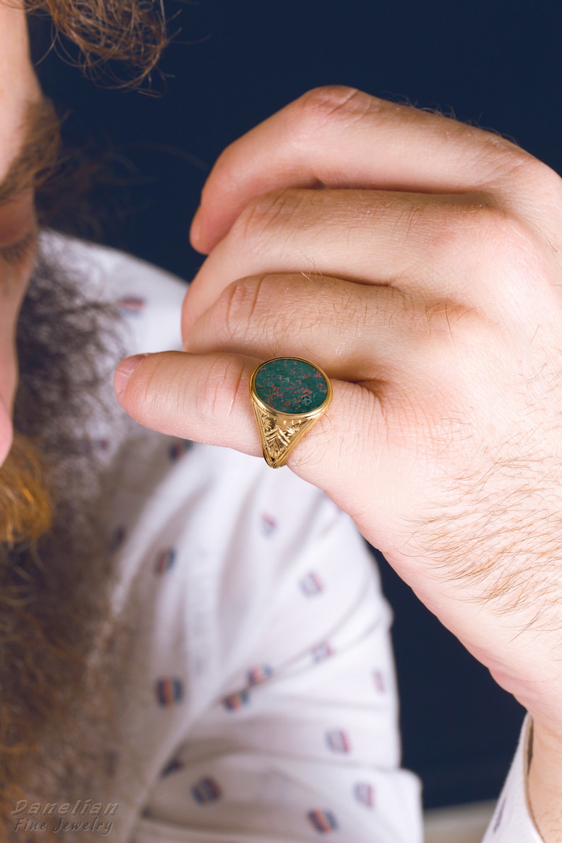 Ring Men Gold Bloodstone Ring Men Solid Gold Etsy