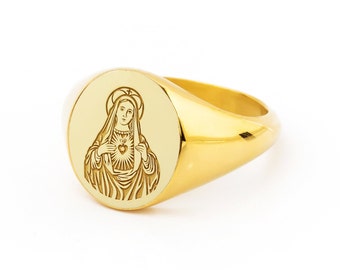 14K solid Gold Jungfrau Maria Ring, Gold Mutter Gottes Ring, gravierte Jungfrau Maria Schmuck, Schutzring, religiöser Ring, Gold christlicher Ring