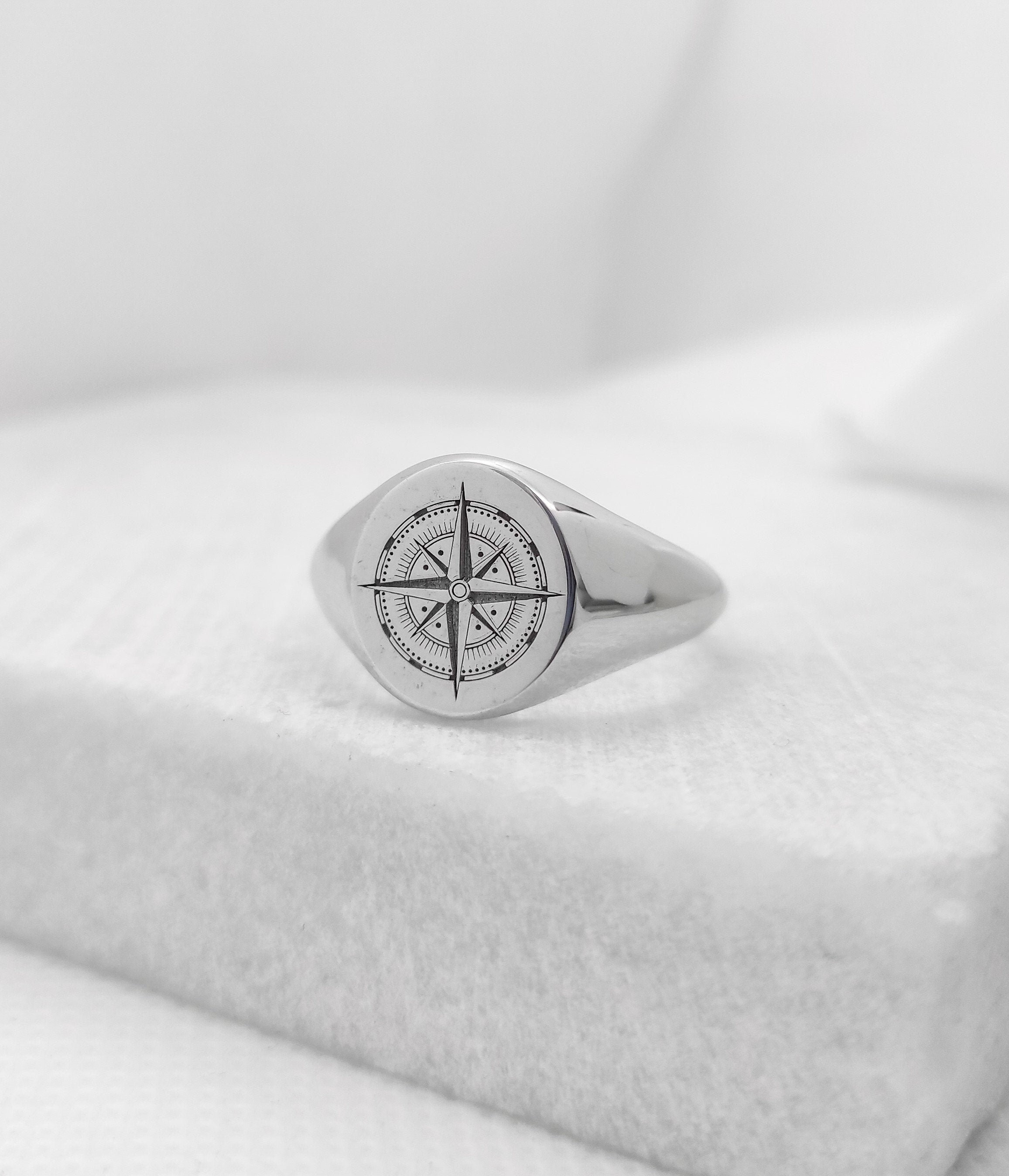 Compass Ring Sterling Silver Ring Engraved Compass Ring Etsy