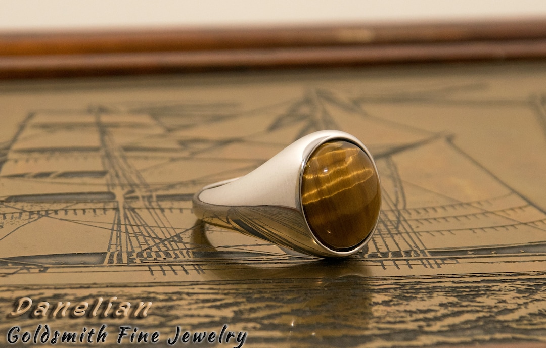 Tiger Eye Ring, Gold Men Tiger Eye Ring, Tiger Eye Pinky Ring