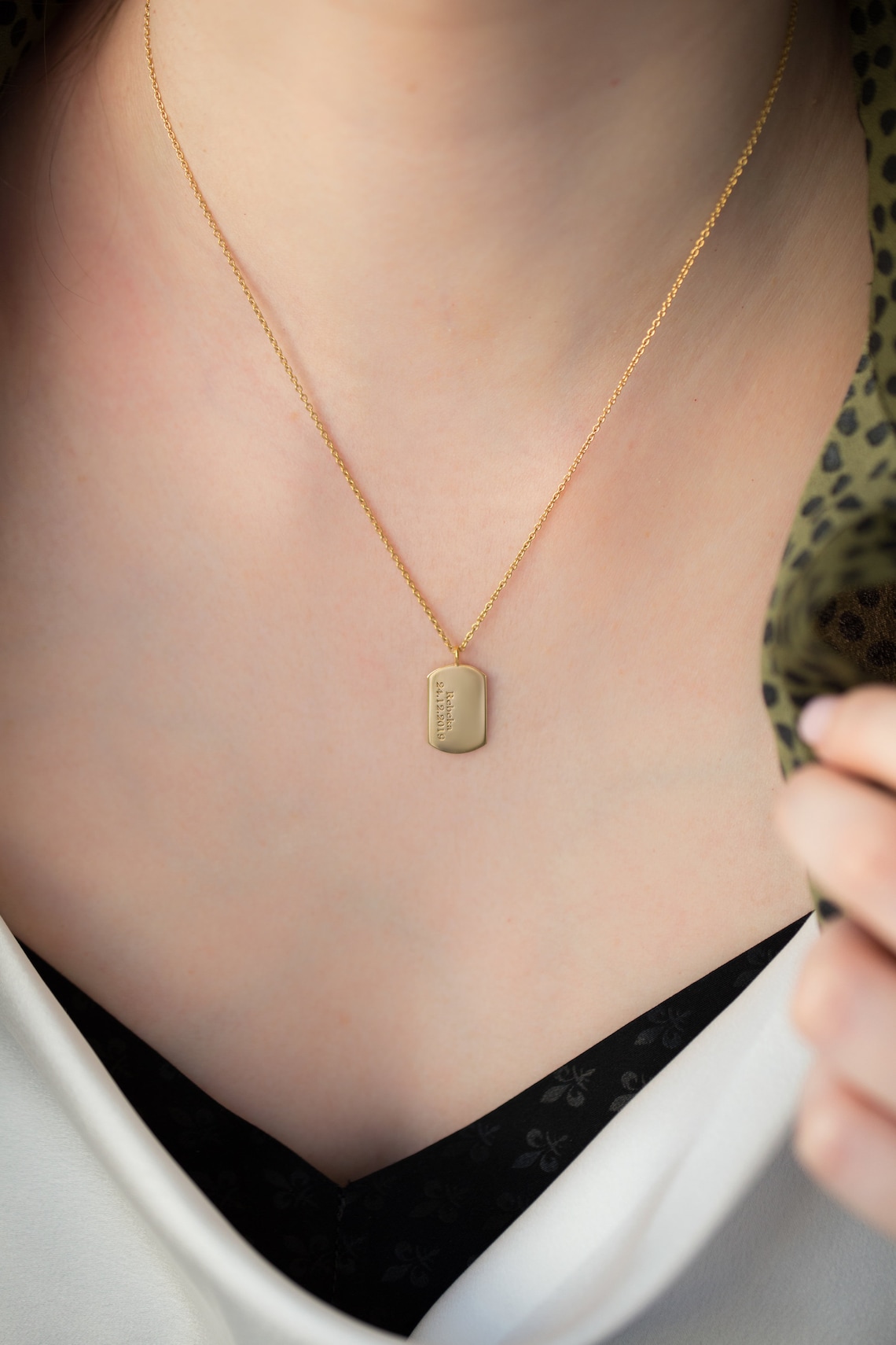 Real Gold Dog Tag Necklace 14k Gold Dog Tag ENGRAVING Etsy