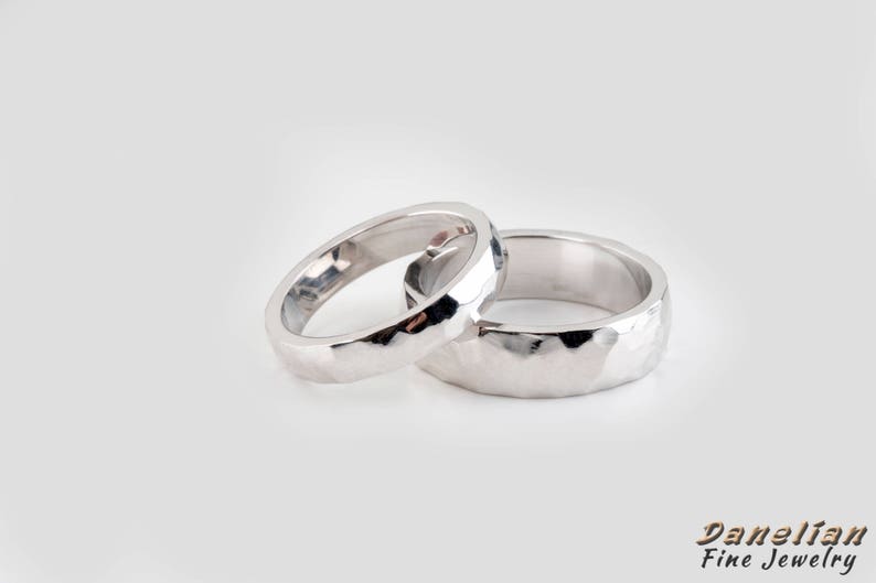 Couple Wedding Band 18k Hammered Gold Bands White Gold ...