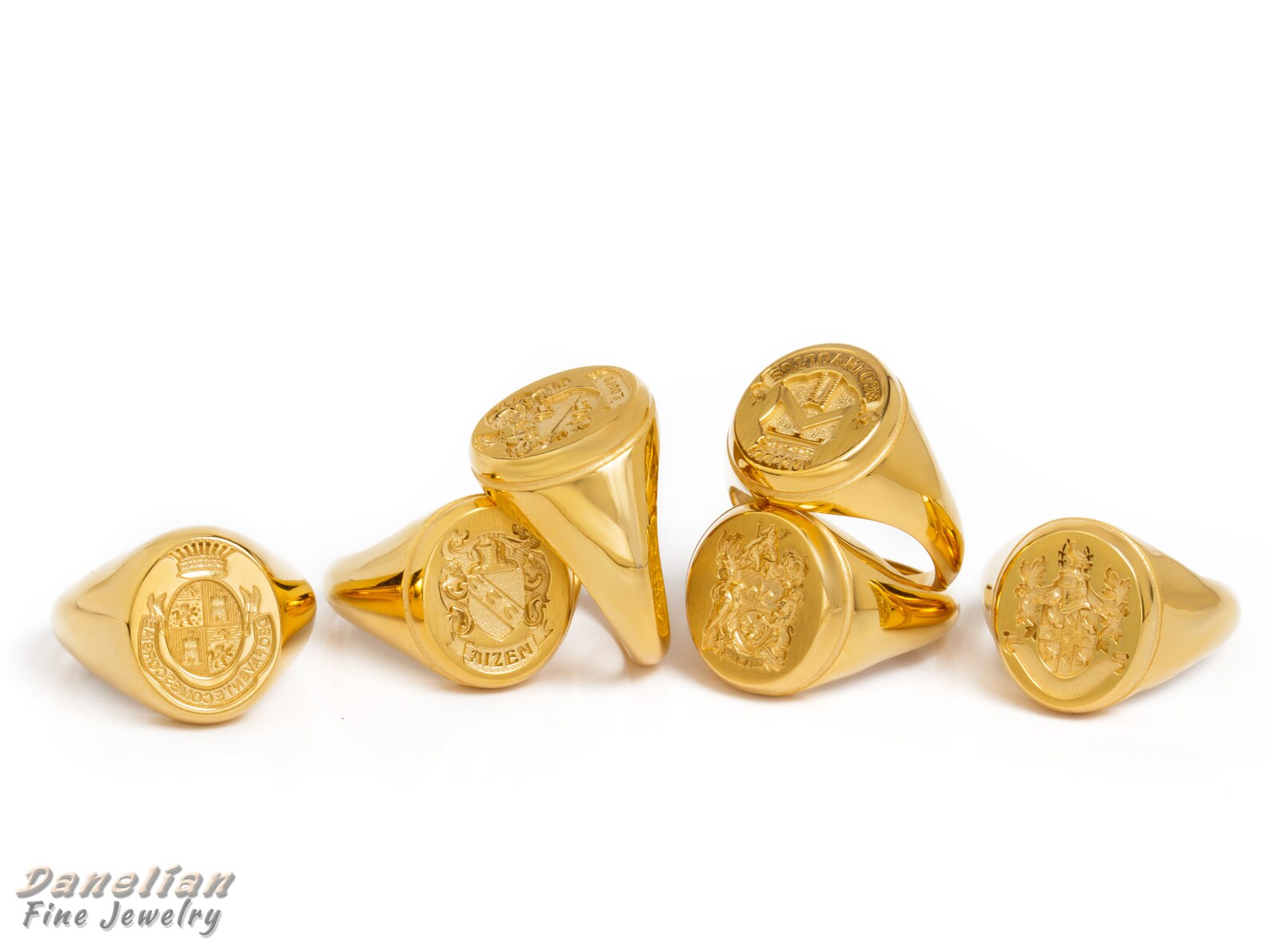 14K Gold Family Crest Ring Real Gold Men Ring Chunky Etsy