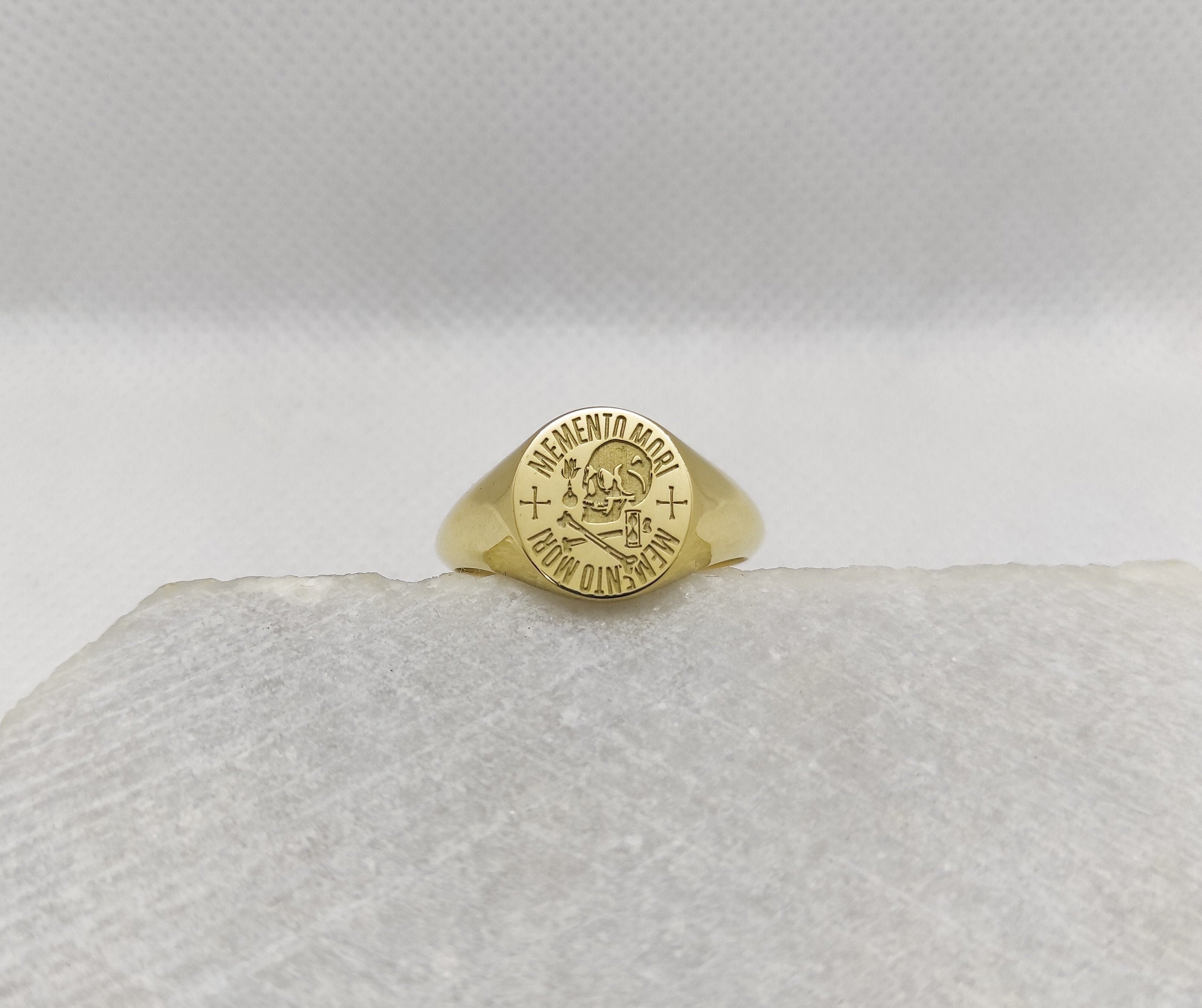 Memento Mori Signet Ring Gold Skull Ring Biker Ring Memento
