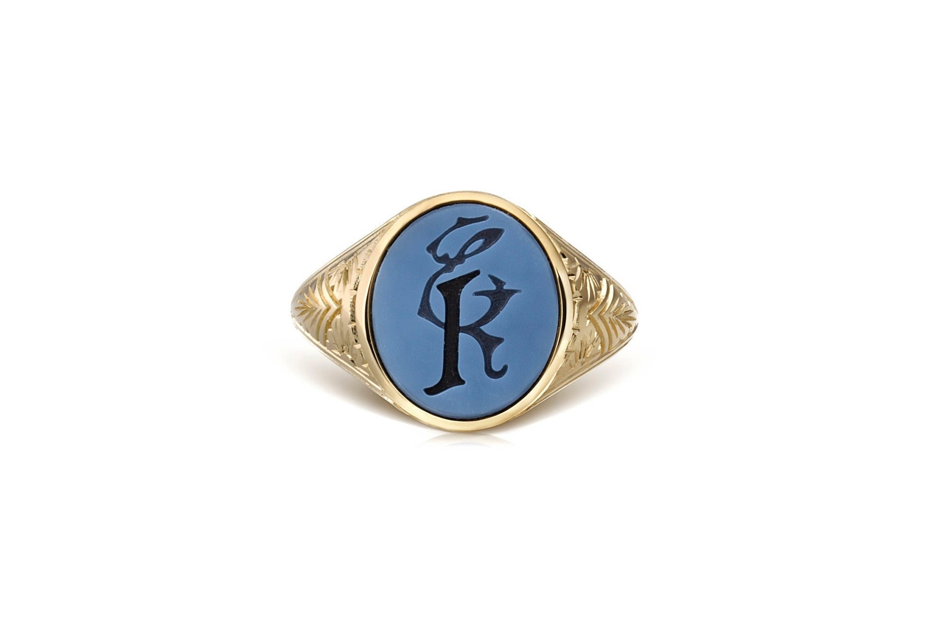 Blue Sardonyx Signet Ring: Custom Initial Gold Wax Seal - Etsy