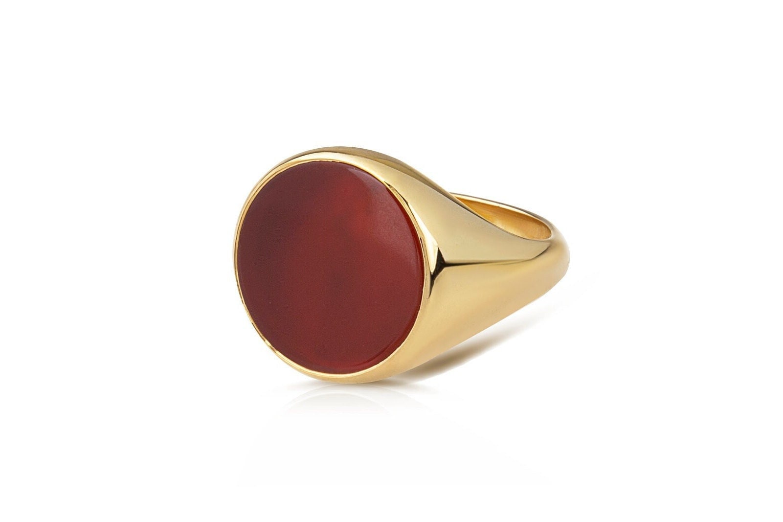 18K Gold Carnelian Signet Ring Deep Red Gemstone Ring Ruby Gold Signet Ring Men Ruby Ring Chunky Gold Signet Ring Personalized Men Ring