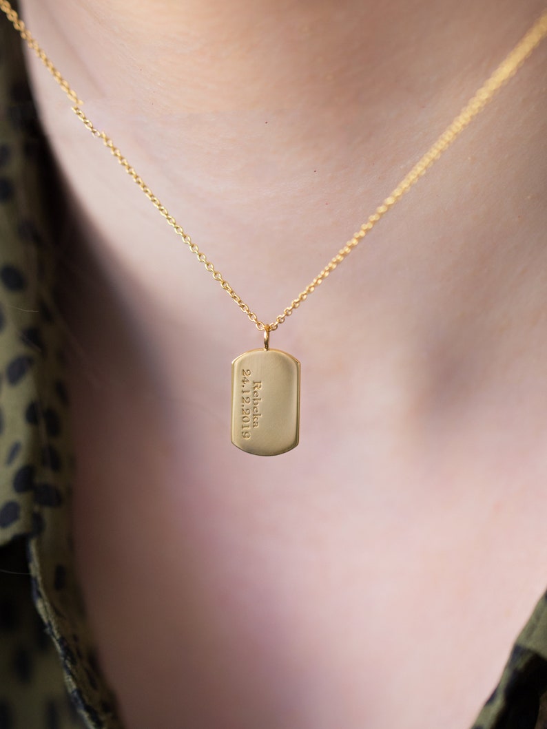 Solid Gold Tag Pendant Engraving Woman Tag Name & Date Tag Etsy
