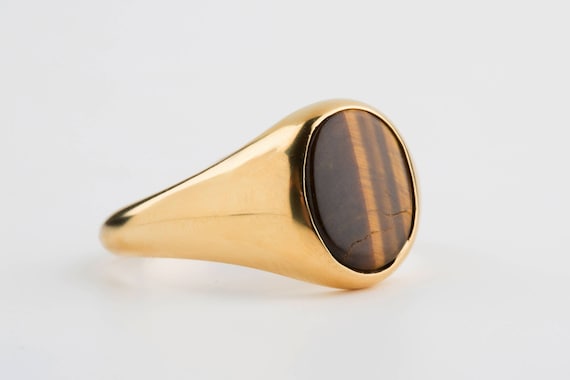 Tiger Eye Ring, Solid Gold Signet, 14k Gold Ring, Man Solid