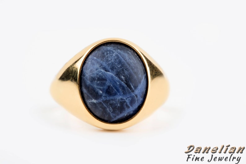 Sodalite Signet Ring, Gold Rings Men, Blue Stone Ring, Gold Pinky Ring, Fathers Ring, Husband Ring, Gemstone Signet Ring, Fathers Day Ring 