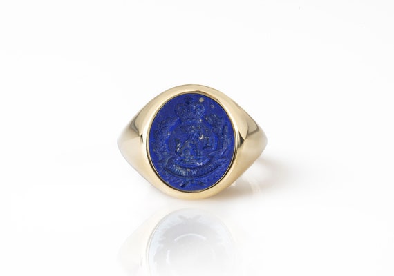 Pierre Lapis-lazuli Ovale Naturelle - Gravée D'un Blason - Dimensions 14x10 Mm - Neuf Sans Emballage