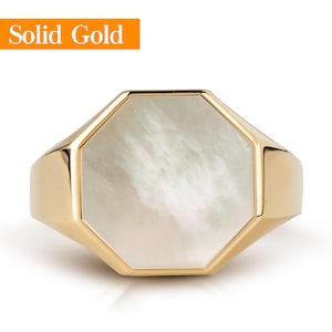 Gold Mother of Pearl Signet Ring: Octagon Statement Ring