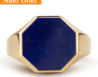 14K Gold Lapis Lazulis Signet Ring, Gold Signet Ring For Men, Male Signet Ring, Personalized Signet Ring, Lapis Lazuli Stone Ring, Mens Gift