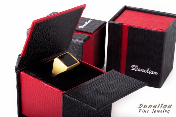 Square Black Onyx Ring Mens Womens Signet Ring Rhodium on Sterling Silver Square Black Onyx Ring Mens Womens Signet Ring Rhodium on Sterling Silver