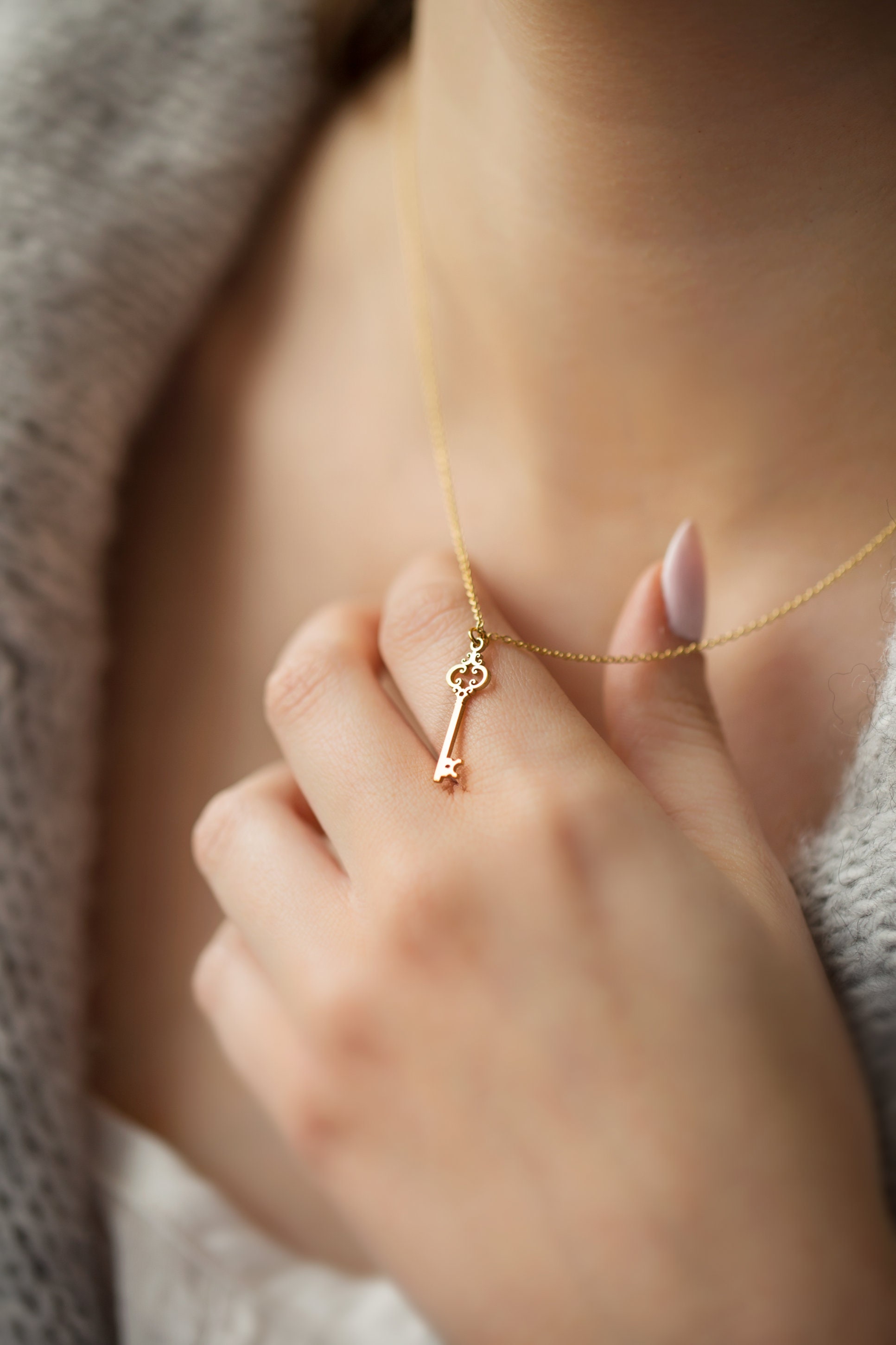 Victorian Key Necklace, Solid Gold Key Pendant, Woman Necklace Gift ...