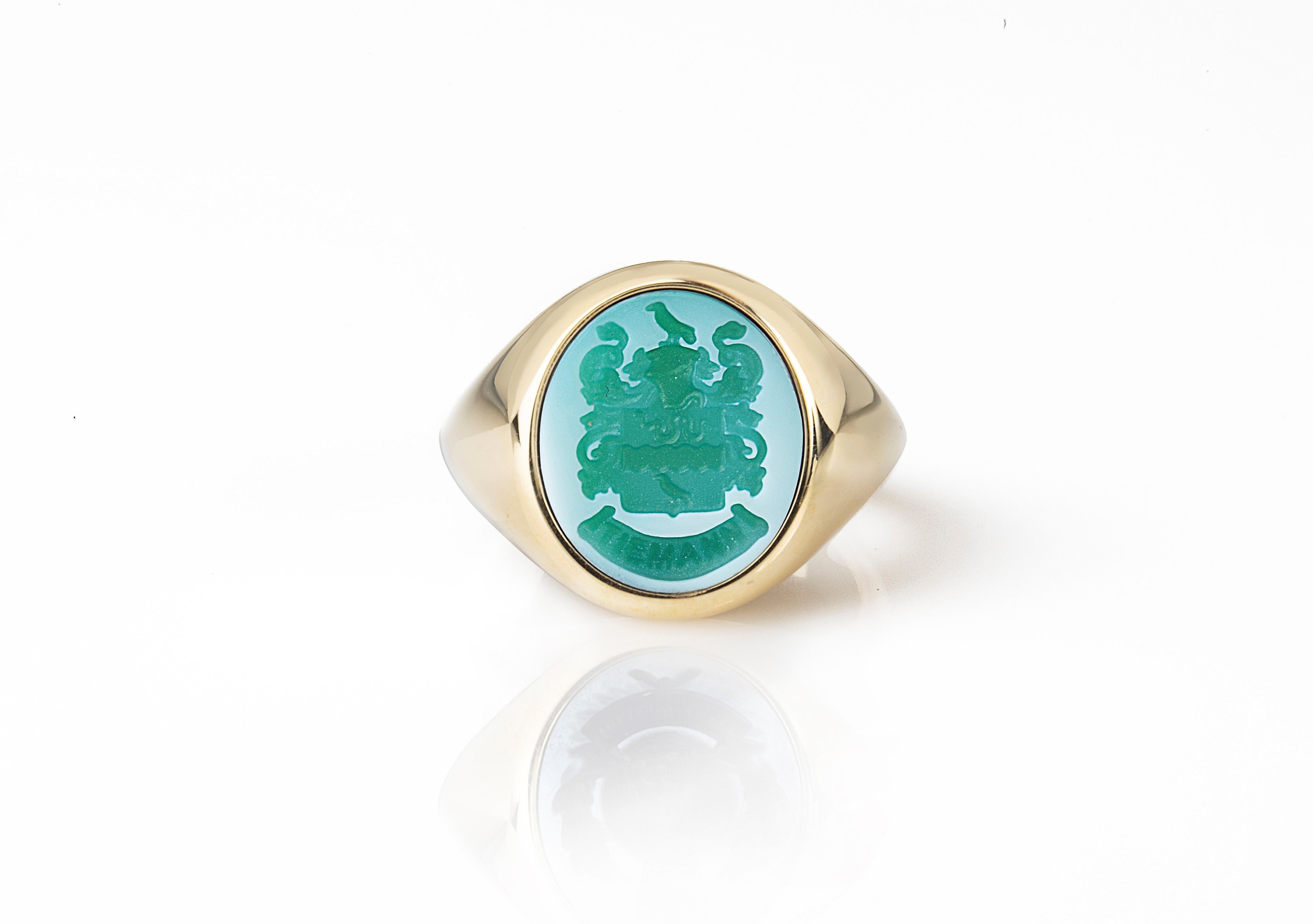 Green Engraved Stone Ring Man Gold Ring Green Stone Etsy
