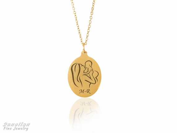Mom \u0026 Baby Solid Gold Necklace New Mom 