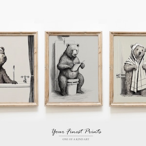 Set of 3 | Bear in Bathrobe | Bath Tub Print | Vintage Surreal | Bathroom Wall Art | Bathroom Decor | Bathroom Humour | Framed Prints