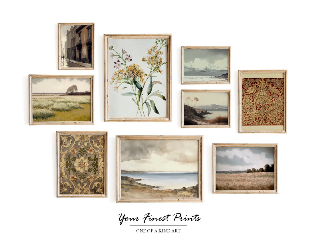 Printable Vintage Gallery Wall Art SET OF 9 | Antique Warm Aesthetic ...