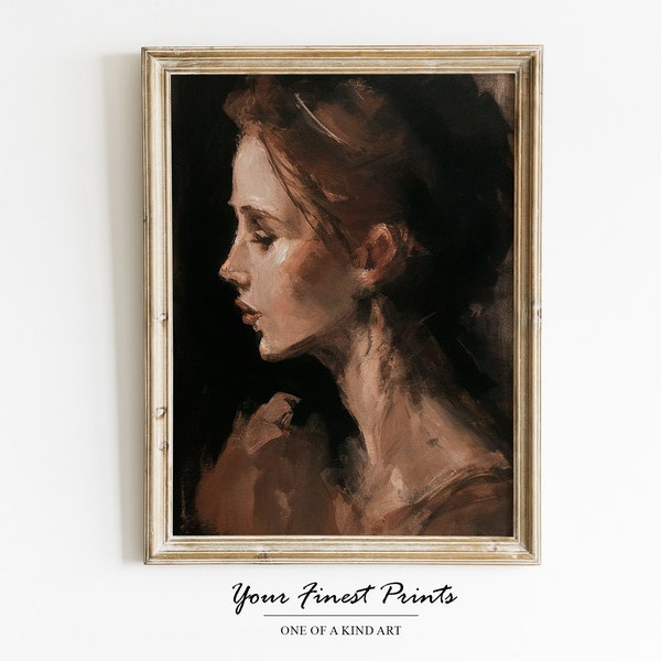 Dark Portrait of a Woman | French Art | Vintage Print | Bedroom Wall Decor | Oil Painting Print | Printable Artwork | Downloadable Print