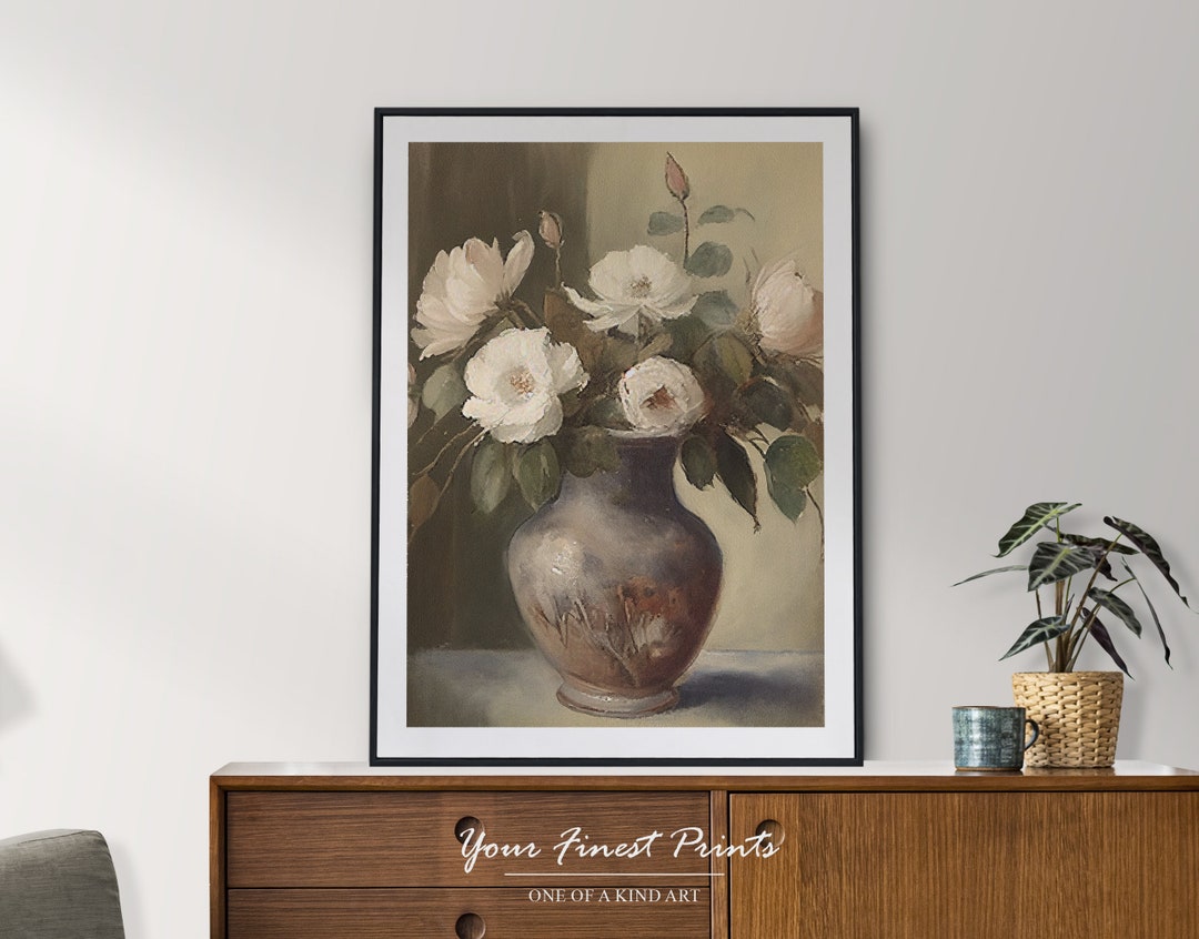 Vintage Flower Still Life Painting | White Roses | Antique | Oil ...