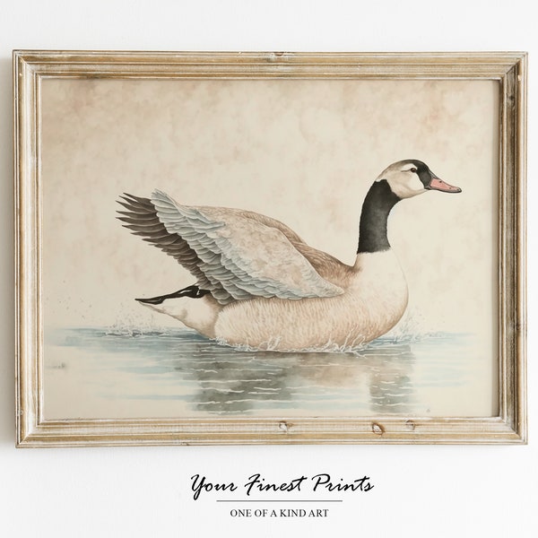 Vintage Goose Watercolor | Neutral Rustic Country Wall Art | Bird Art Sketch | Minimalist Painting | Printable Artwork | Downloadable Print