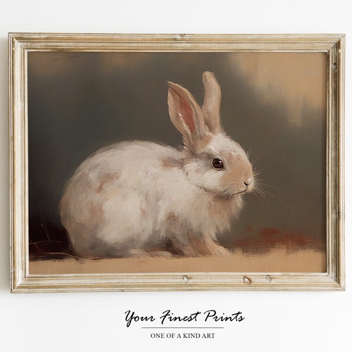 Vintage Hare Oil Painting Rabbit Wall Art Bunny Print Etsy