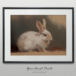Vintage Rabbit Print | Neutral Country Nursery Wall Art | Easter | Antique Farmhouse | Oil Painting | Bunny Artwork | Framed Prints
