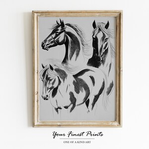 Vintage Industrial Wall Art | Abstract Horse Etching | Vintage Horse Sketch | Antique Sketch Print | Printable Artwork | Downloadable Print